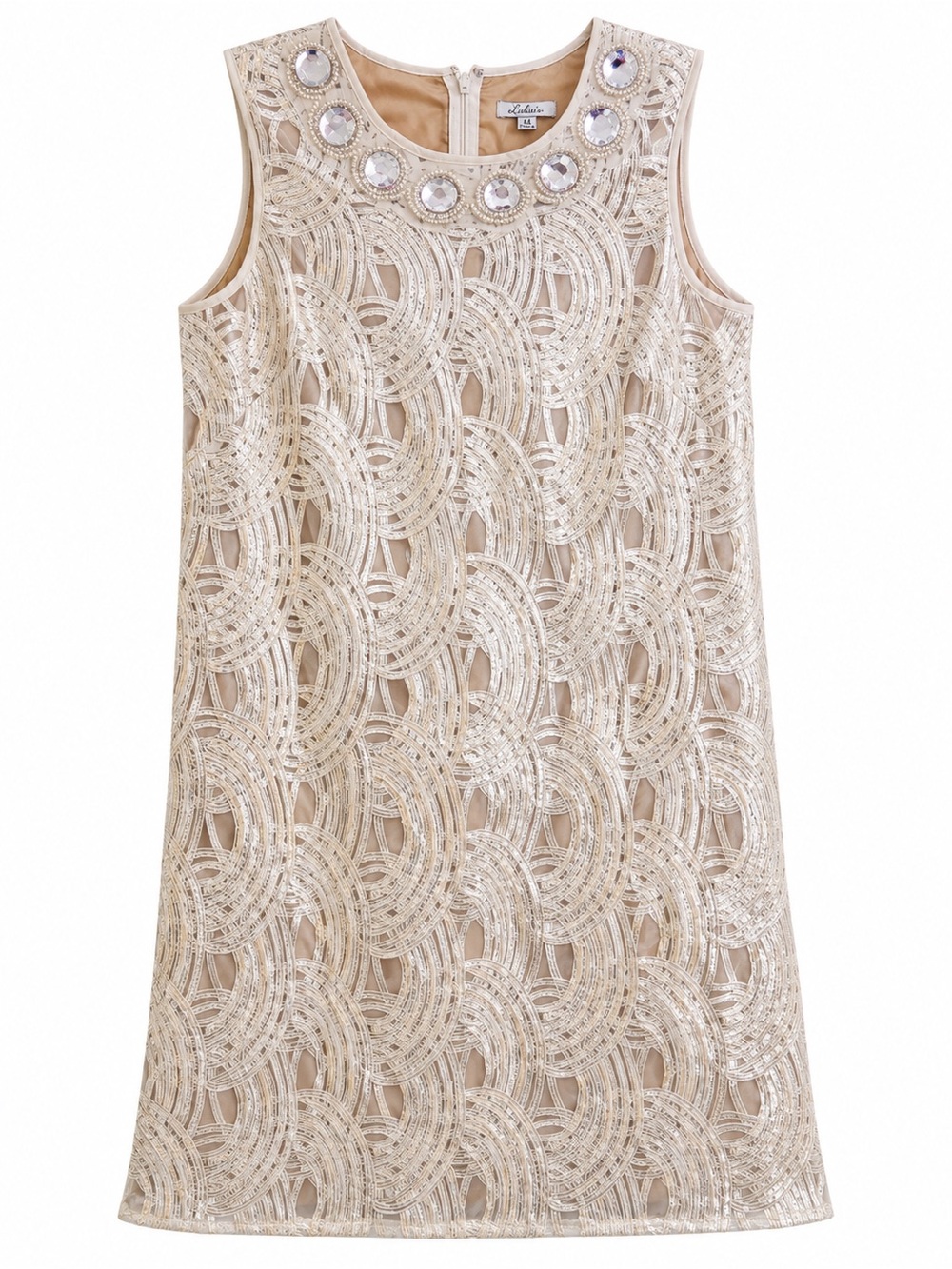 Liliana Champagne Sequin Jewel-Neck Shift Dress